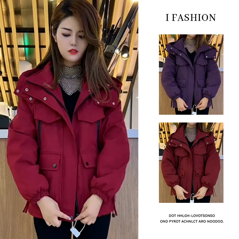 加棉加厚冲锋短外套女2025年冬季新款高级感宽松休闲连帽工装棉服