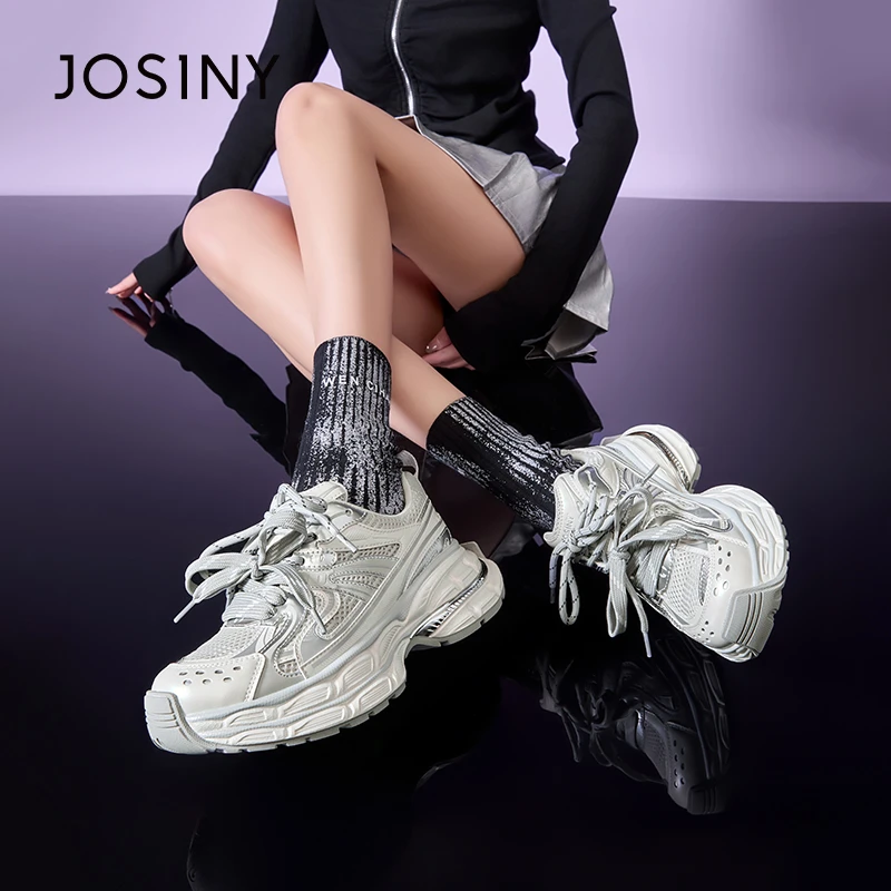 卓诗尼时尚休闲鞋2025年新款春季情侣运动鞋子厚底透气老爹鞋女