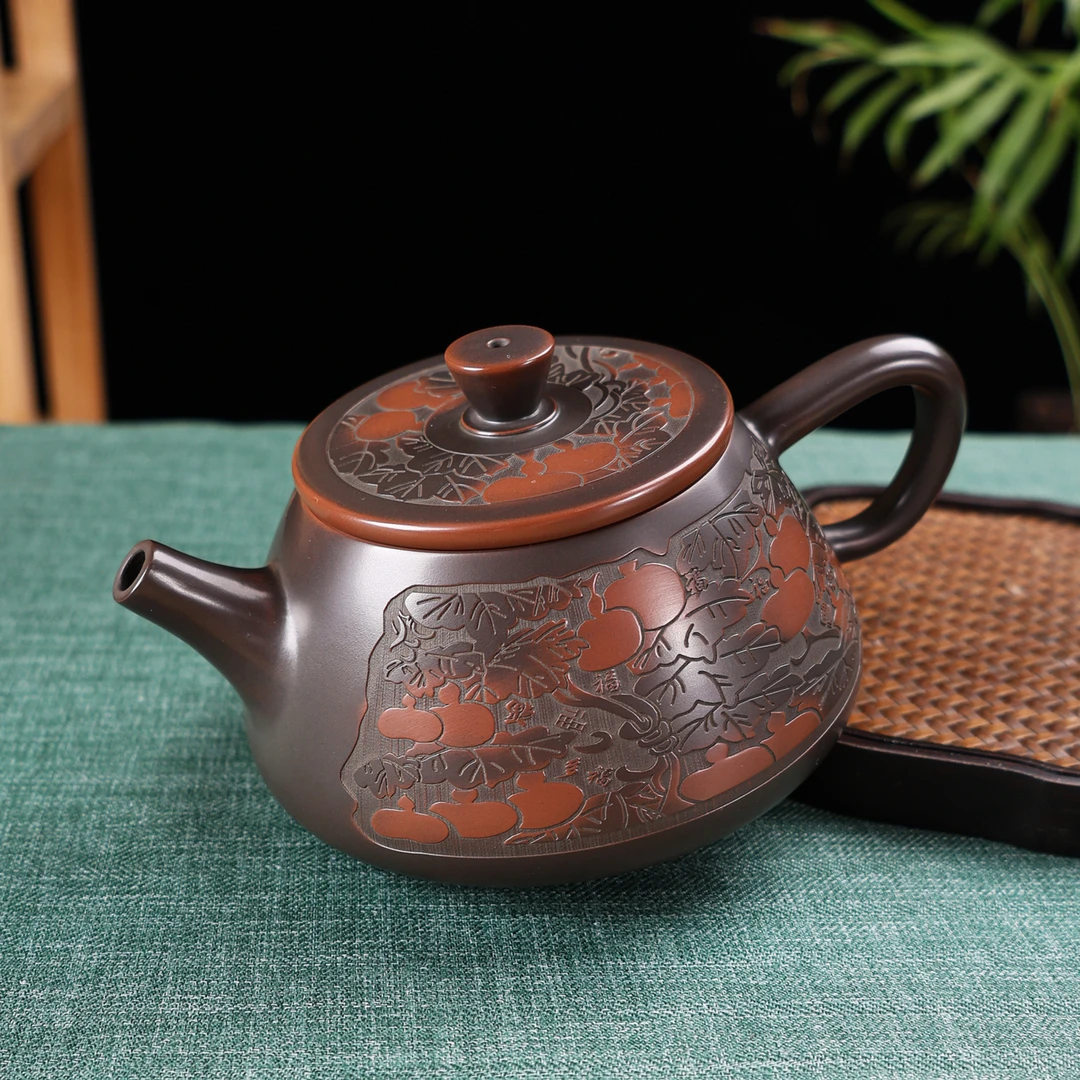 广西钦州坭兴陶茶壶手工葫芦浮雕霸王壶泡茶汉瓦壶