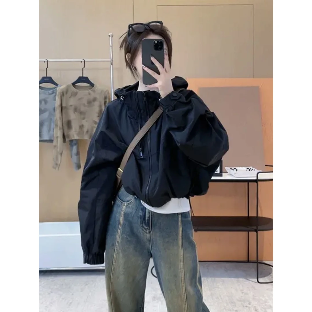 【戚米可乐】休闲拉链连帽外套女2025早春新款长袖宽松显瘦百搭潮