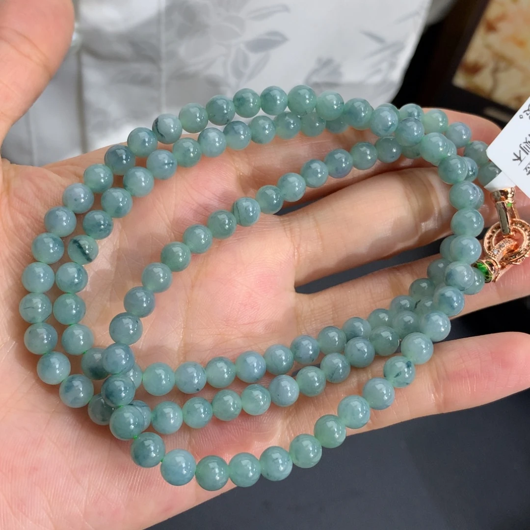 翡翠未镶嵌手串卡5.5胶润蓝飘花项链