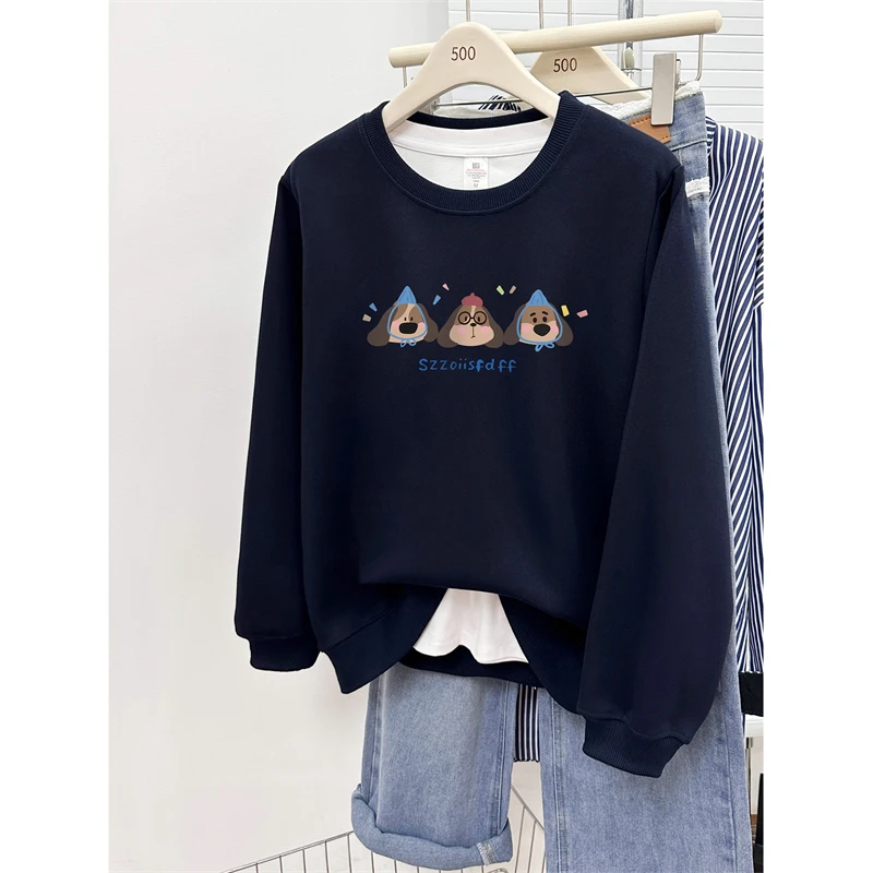 无帽圆领正肩卫衣女2025秋冬爆款大码胖mm显瘦时尚慵懒风洋气上衣