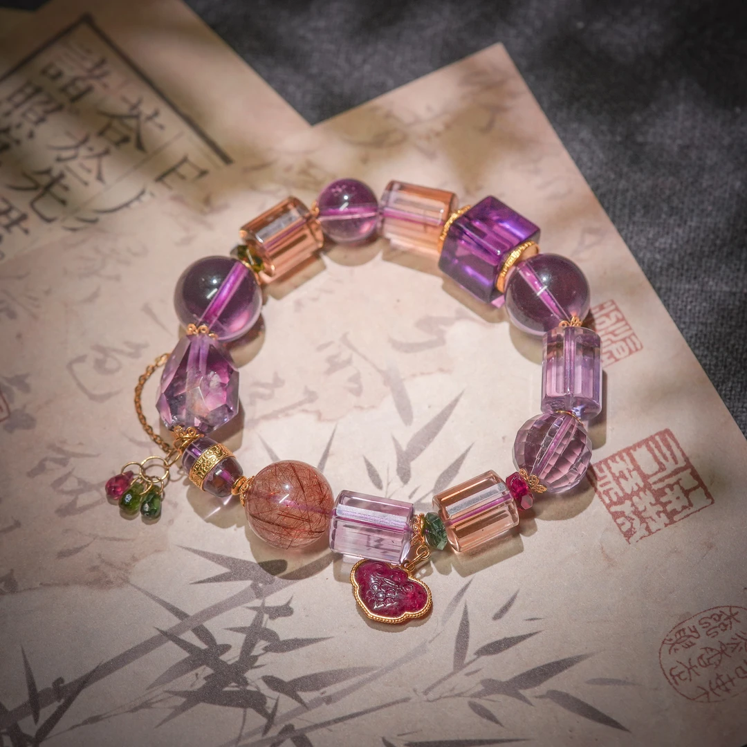 七星高照·传世级高定水晶紫黄晶18K金多宝手串AS0802约8-15mm