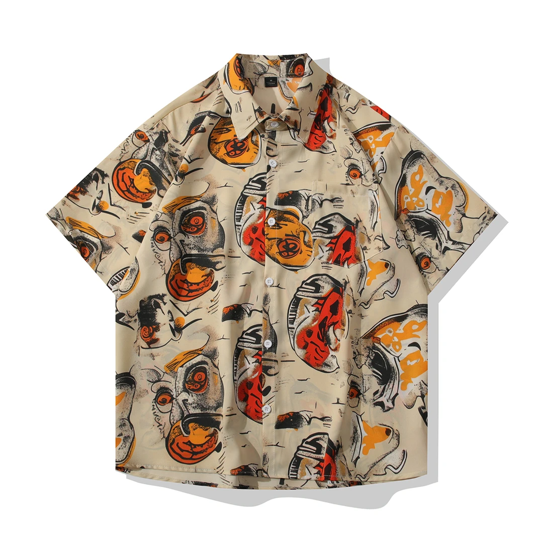 【冰丝上新】宽松短袖速干夏季印染度假风花卉衬衫潮流休闲lulu风