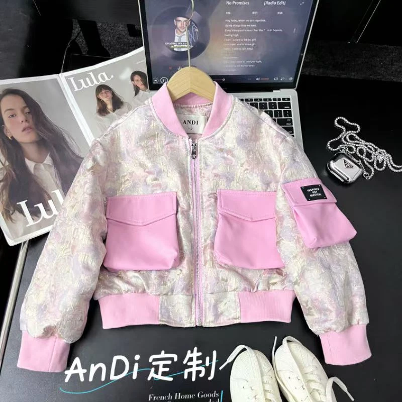 〖ANDI〗订制秋季新款女童中大童拼接皮口袋时尚洋气外套4872