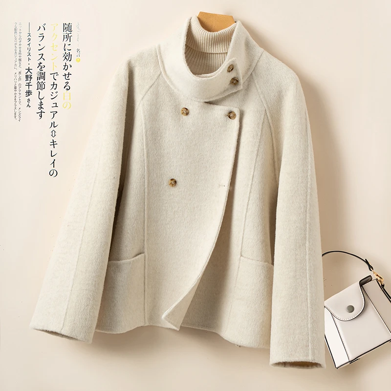 【菲菲爱穿搭】立领阔版双面羊毛大衣女短款双面羊毛大衣外套宽松