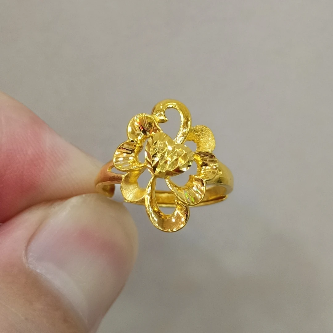 足金999黄金戒指实心活口爱心花戒凤尾正品黄金新款女式戒指3.72