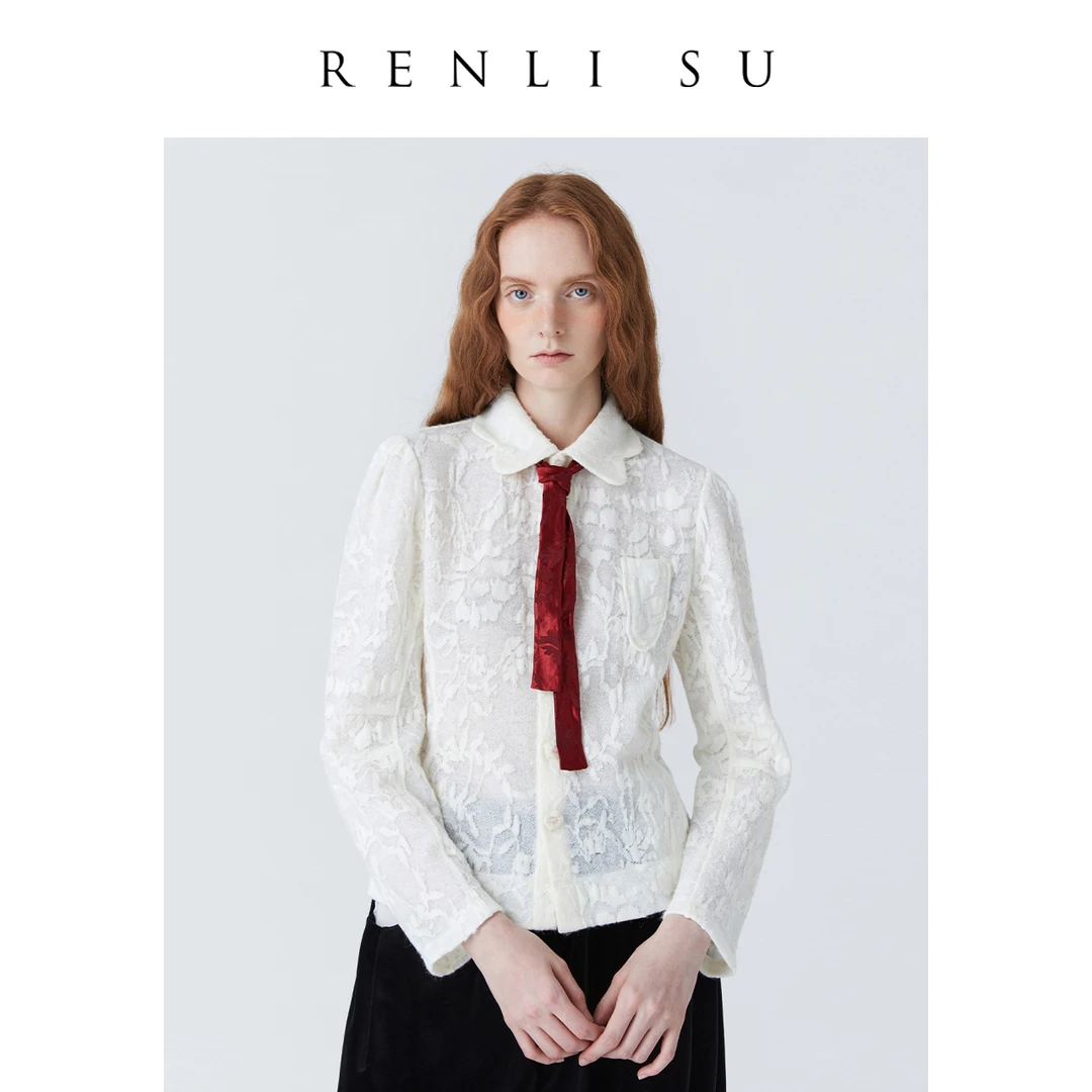 【玫瑰精灵】RENLISU羊毛提花花瓣领衬衫RB0501A11