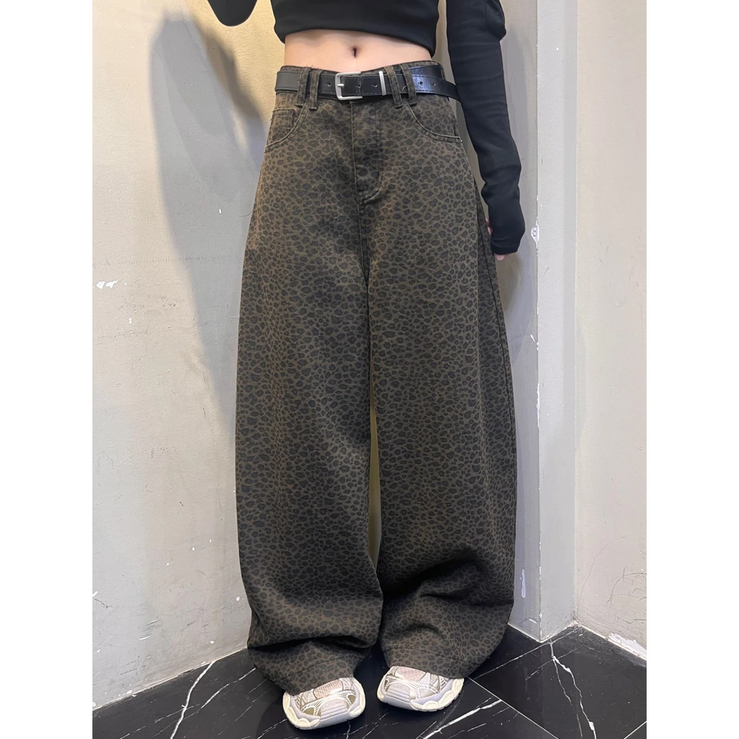 范范与凡凡【豹纹裤】美式时髦豹纹显瘦拖地裤抓绒秋冬垂感阔腿裤