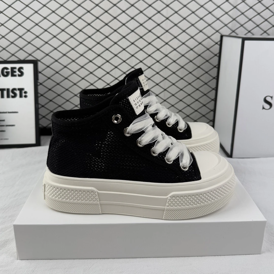 透气高帮网布鞋女2025夏季新款百搭厚底板鞋小个子休闲潮流小白鞋