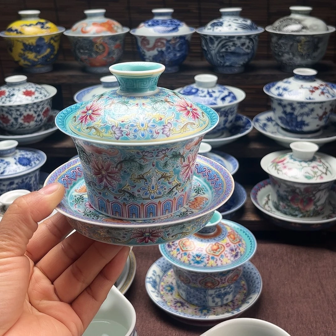 陶摆件景德镇陶瓷三才盖碗