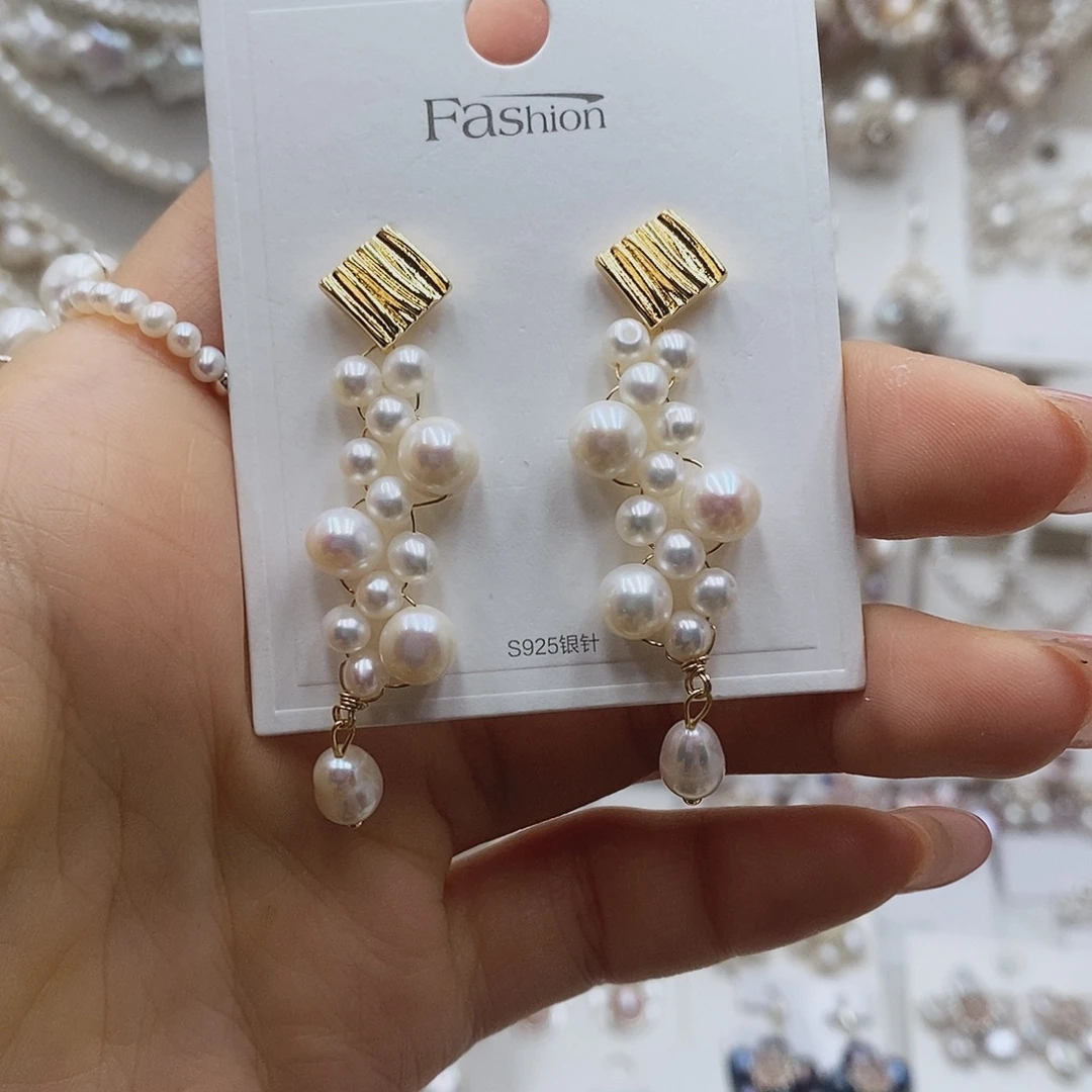银S925镶嵌淡水珍珠耳饰