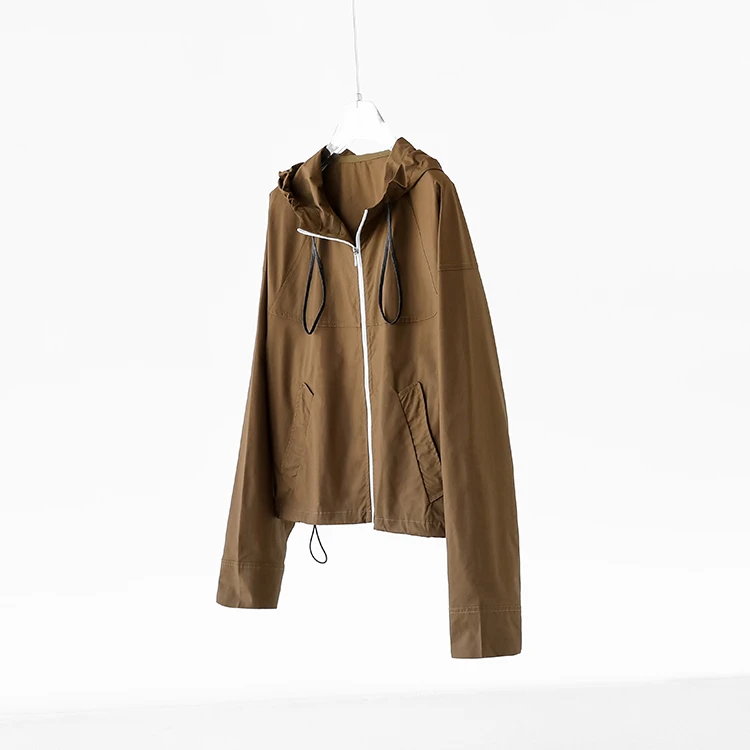 城市轻户外 美拉德色系纯棉宽松连帽短外套夹克女秋新