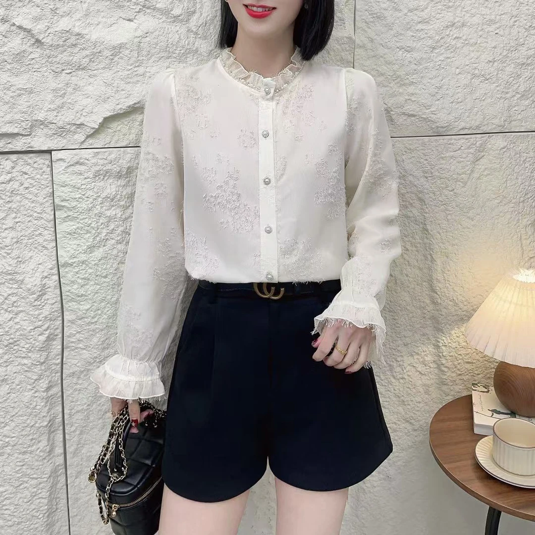 【春季上新】法式重工洋气蕾丝花边优雅气质长袖小衫CC5395  衣长63