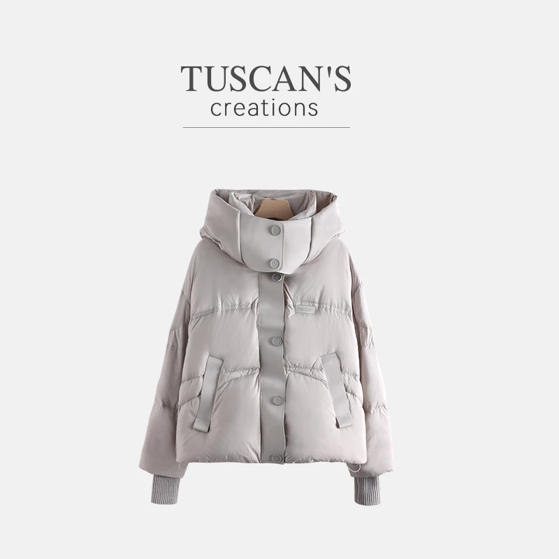TUSCAN'S CREATIONS冬季鸭绒短女士时尚短款立领连帽休闲羽绒服