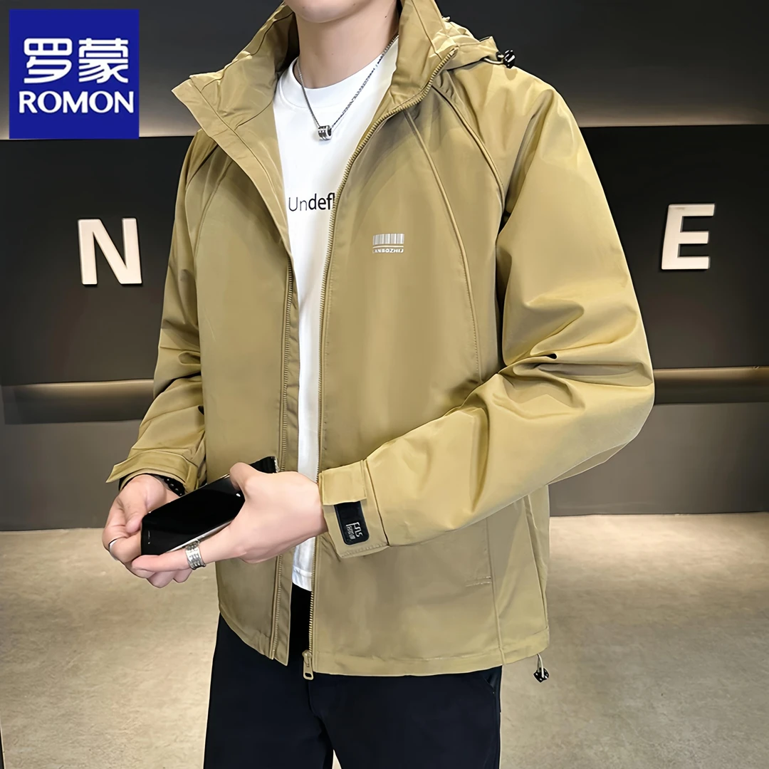 罗蒙春秋新款连帽工装男士冲锋衣夹克大码男装休闲韩版外套上衣潮