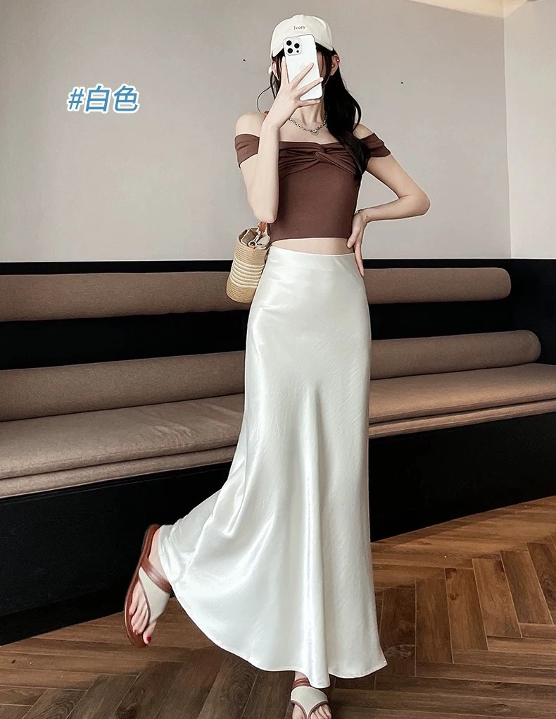 夏季新款醋酸缎面中长款垂感包臀A版鱼尾半身裙女