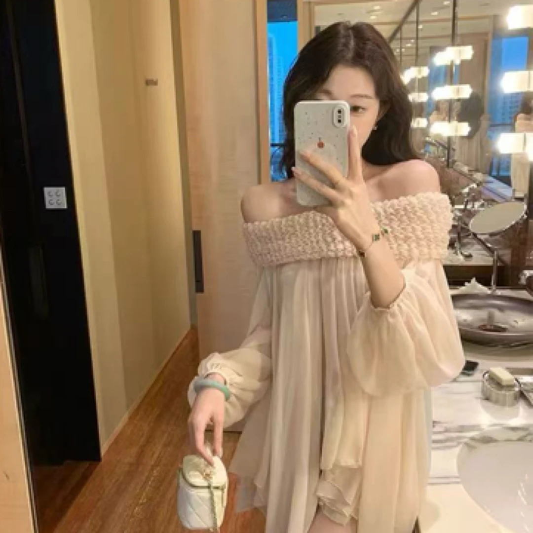 【猫本家】杏色不规则雪纺裙