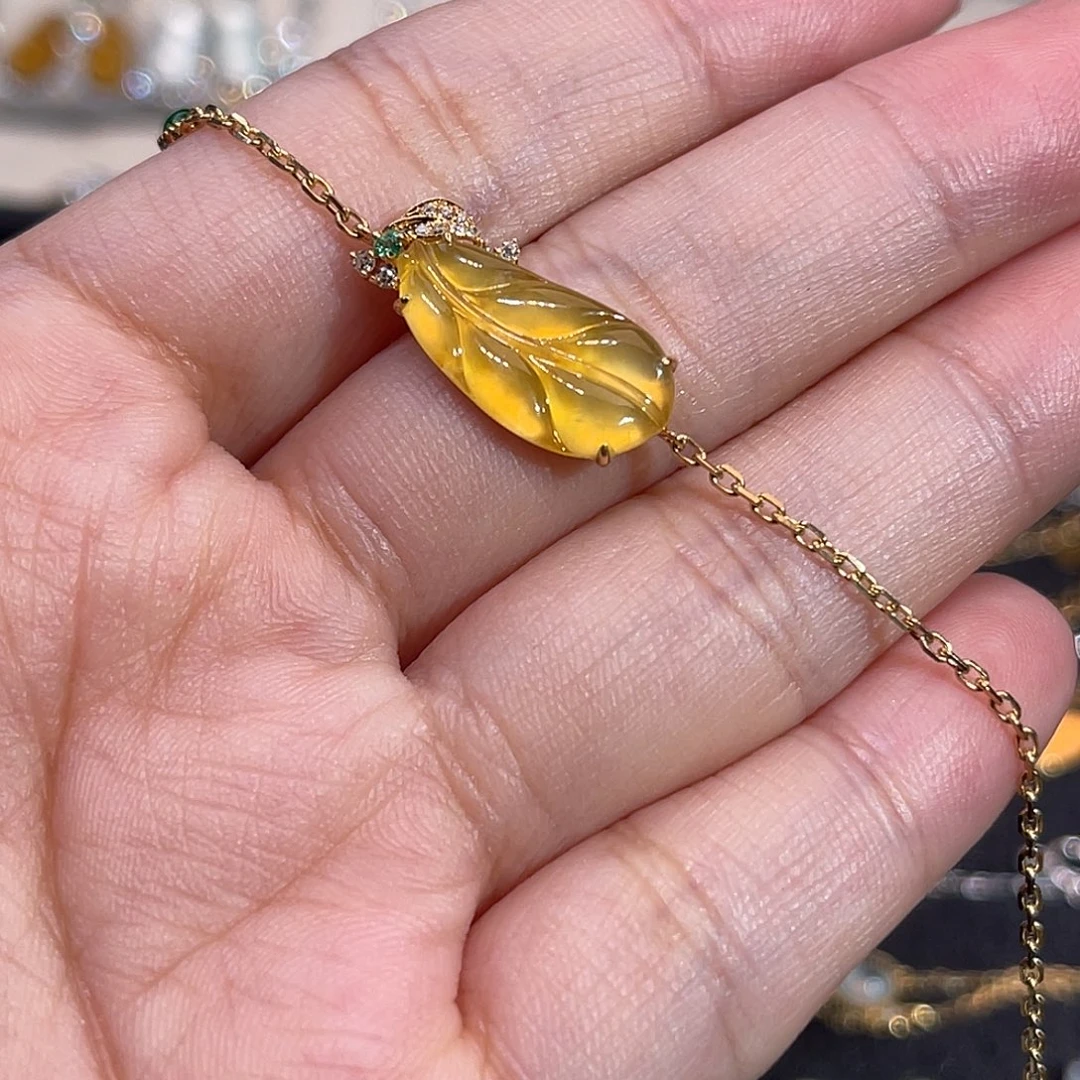 手链翡翠18K金镶嵌黄翡叶子