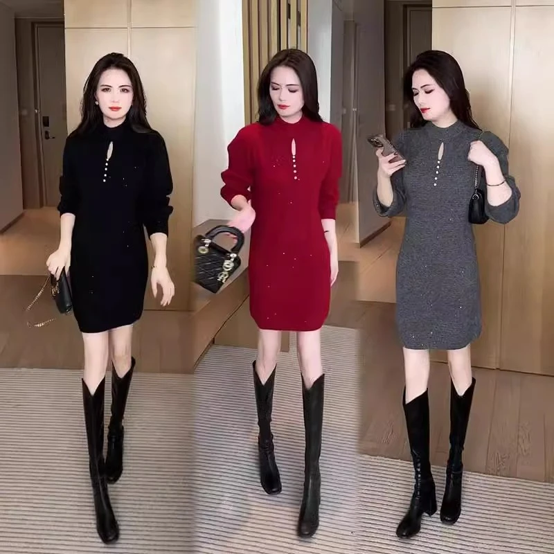 针织连衣裙2024年秋冬新款时尚显瘦洋气质小个子春秋女装减龄裙子