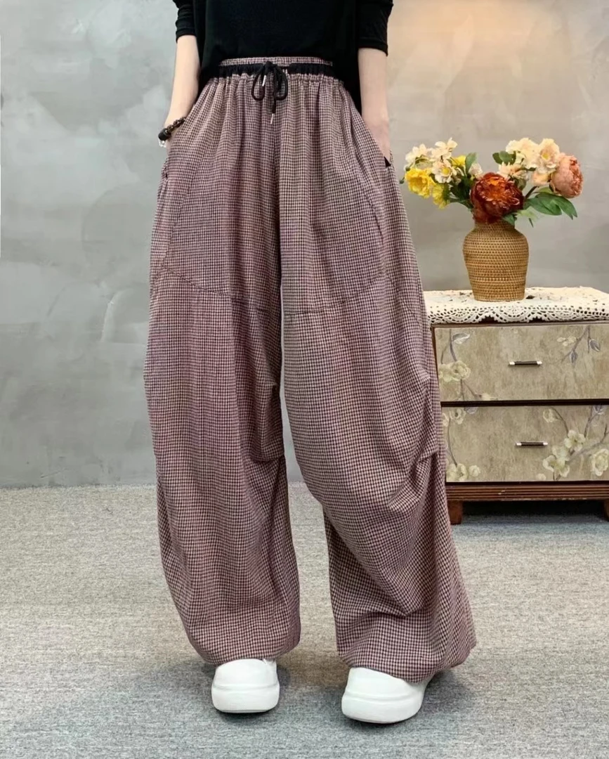 HY     格子分割线拖地裤