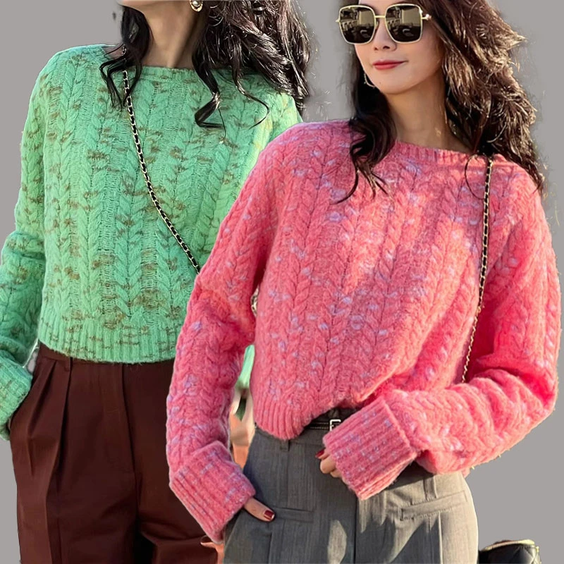 【商场同款】圆领针织衫早春新款百搭减龄马卡龙套头毛衣女5399621