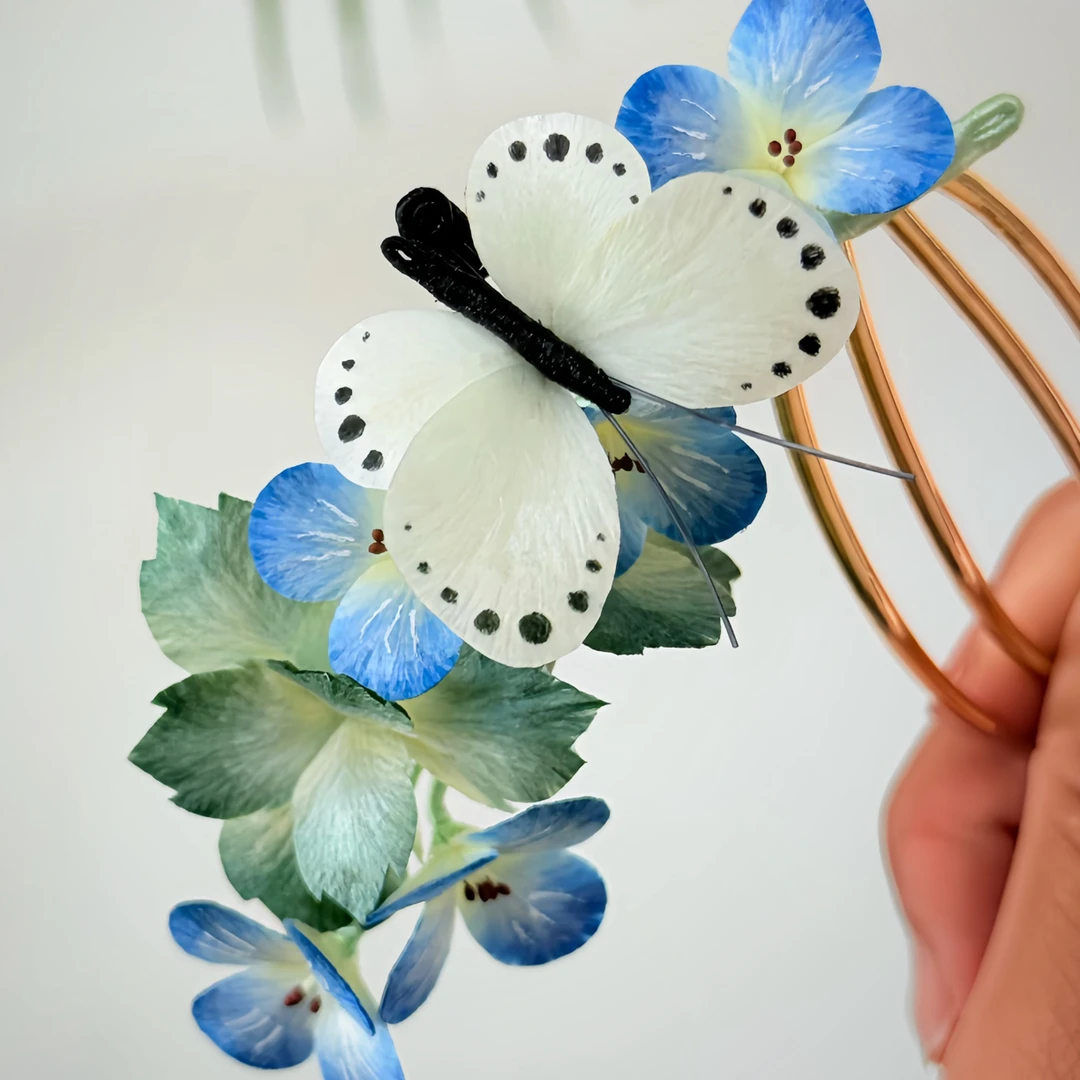 婆婆纳 非遗绒花 蝴蝶发饰