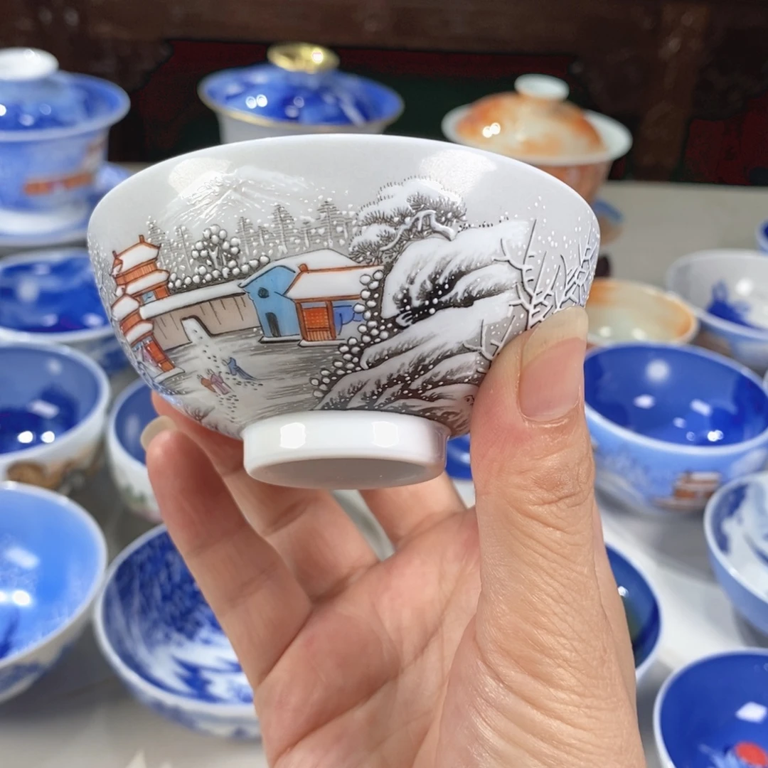 粉彩雪景主人杯杯