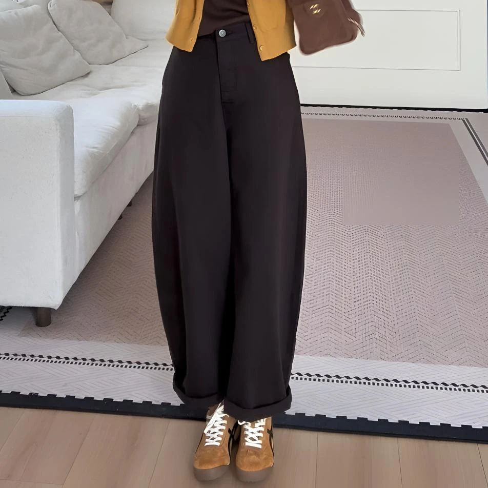 【YHH】秋季休闲百搭宽松舒适显瘦阔腿弯刀牛仔长裤-YHK50292