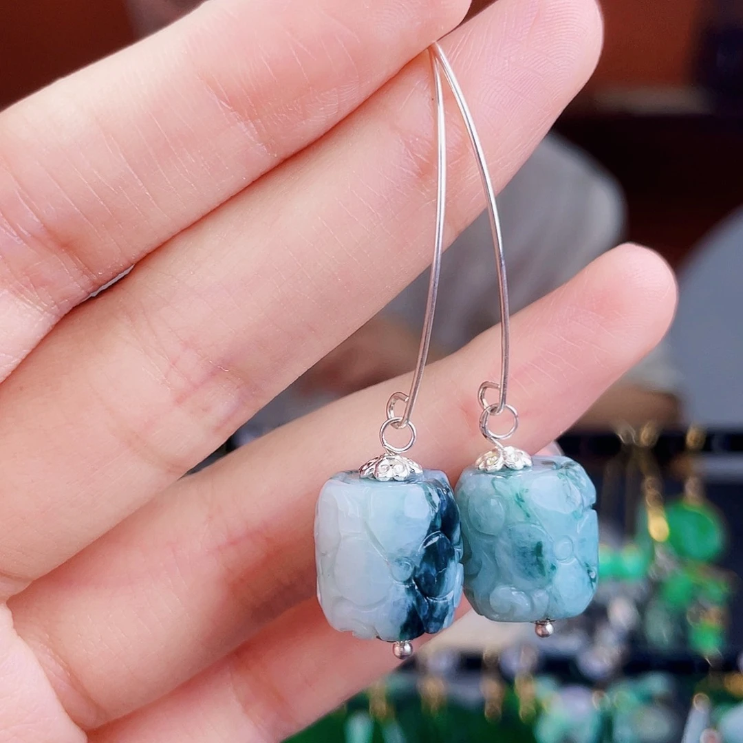 翡翠银S925镶嵌耳饰饰品