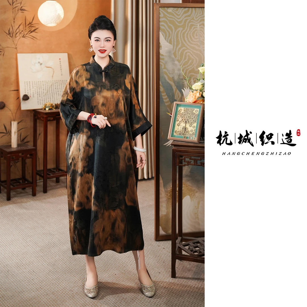 【黑金打花】100桑蚕丝龟纹重缎袍子