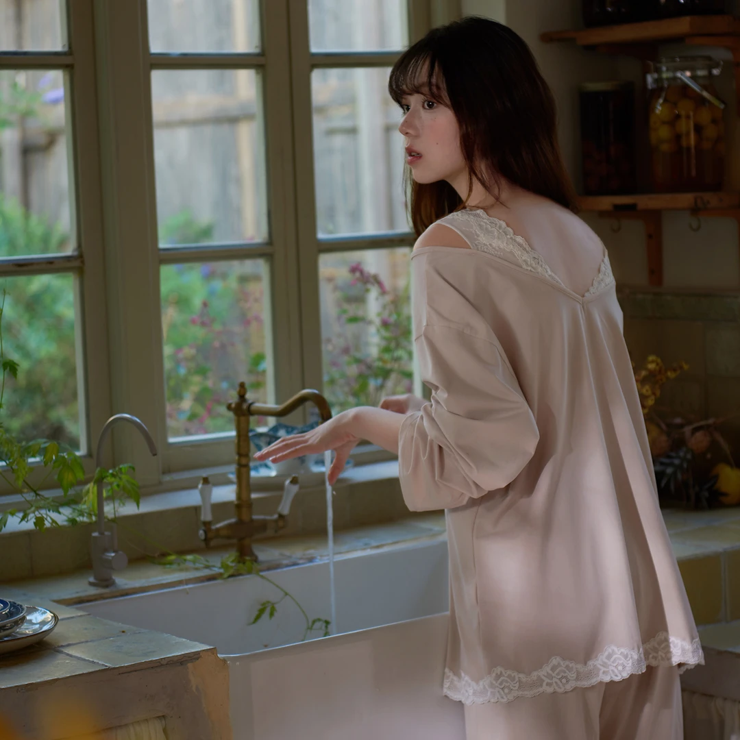 思莉太太秋天睡衣女款爆款2025新款甜美蕾丝花边纯欲风家居服套装