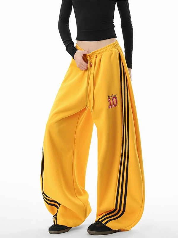 春秋条纹垂感裤显瘦美式高街男女款卫裤撞色长裤直筒健身高腰裤子