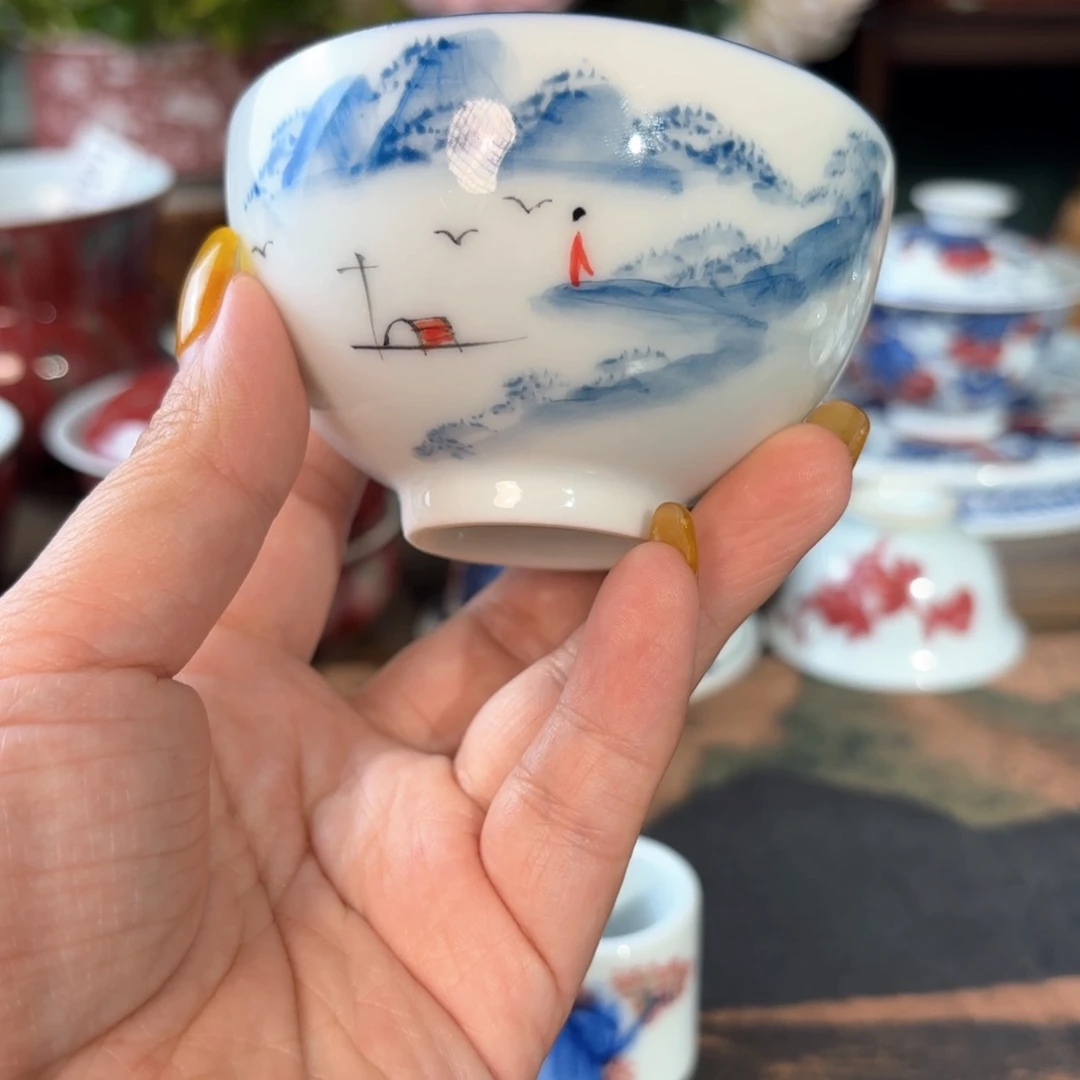 瓷青花手绘釉下五彩写意山水