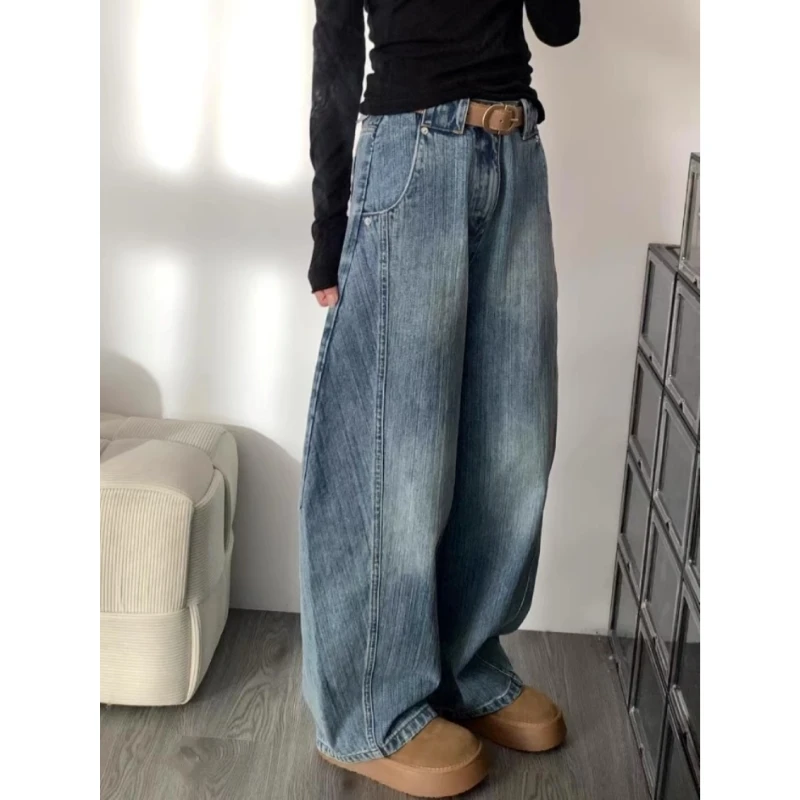 【清仓+运费险】美式复古弯刀牛仔裤女春季高腰宽松显瘦阔腿镰刀裤