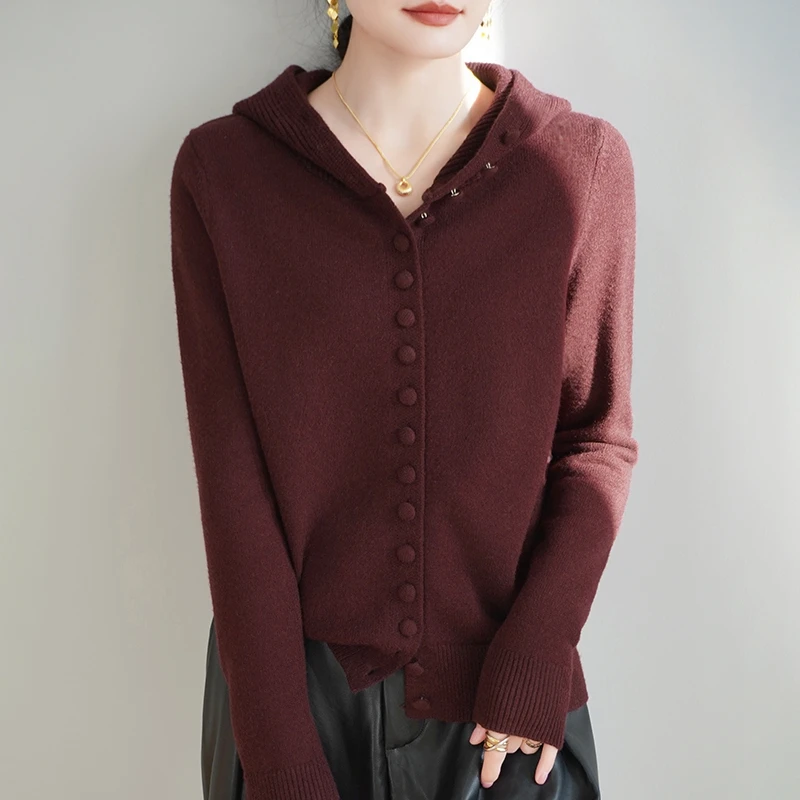 新年圣诞款！发热羊毛针织连帽包扣开衫针织外套保暖洋气毛衣帽衫