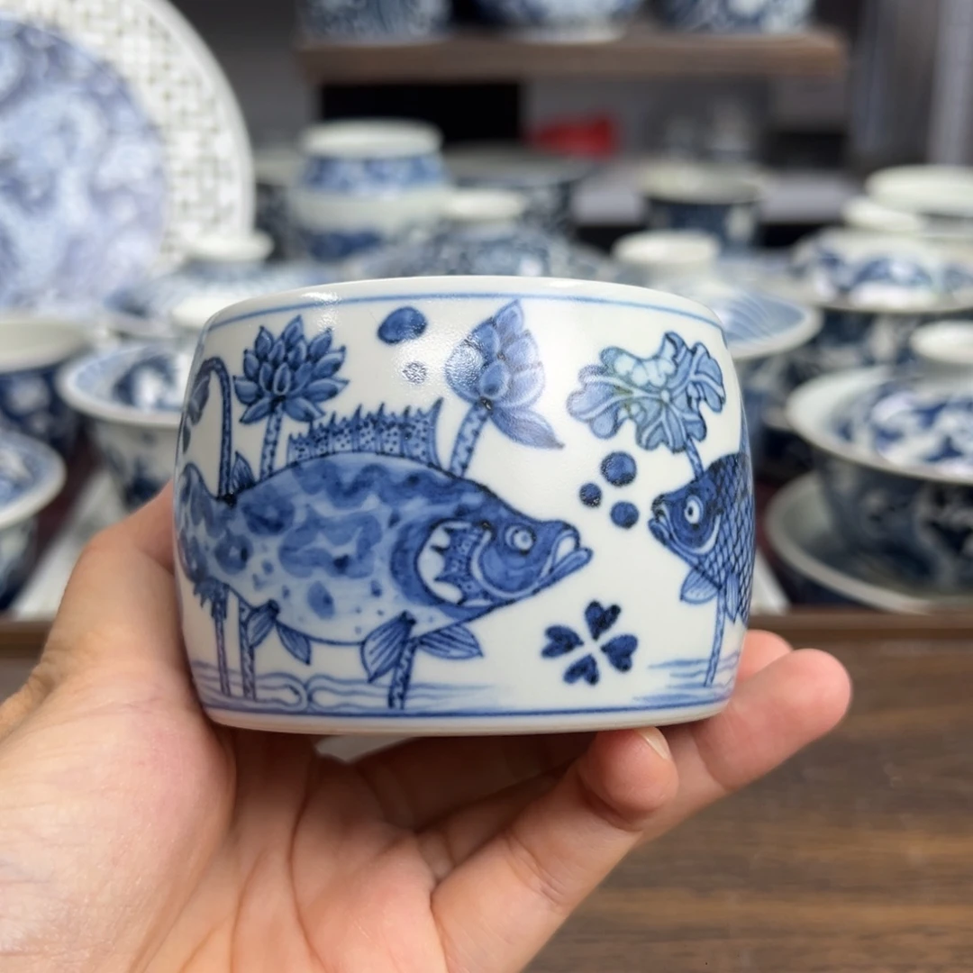 微瑕鱼藻鼓型杯手工