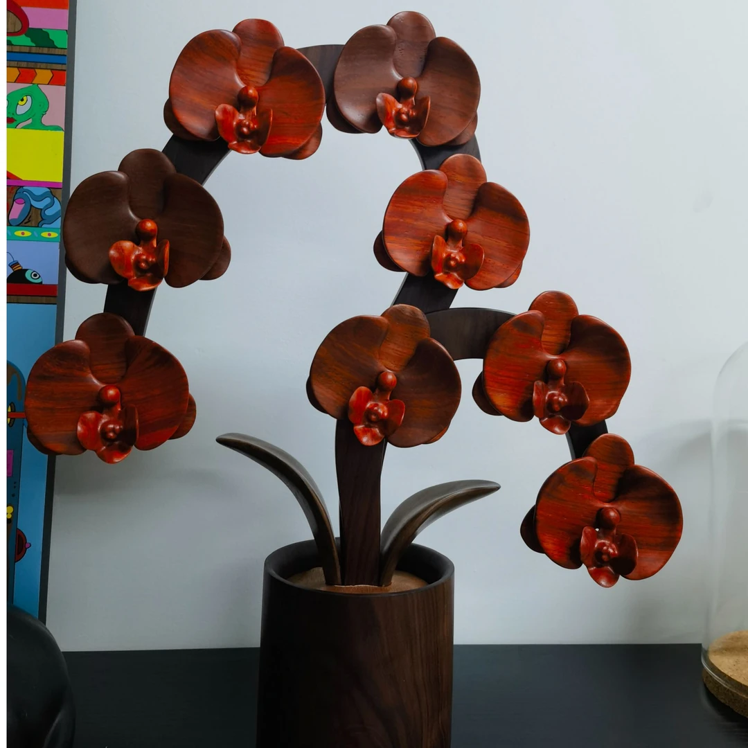 木办半年花实木蝴蝶兰实木摆件下单备注花瓣颜色