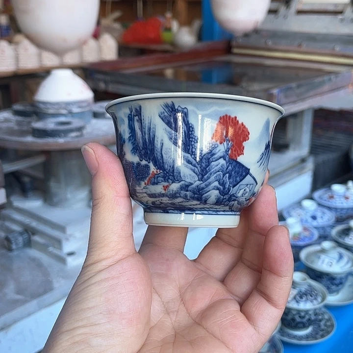 奶***逃青花釉下彩杯子哈