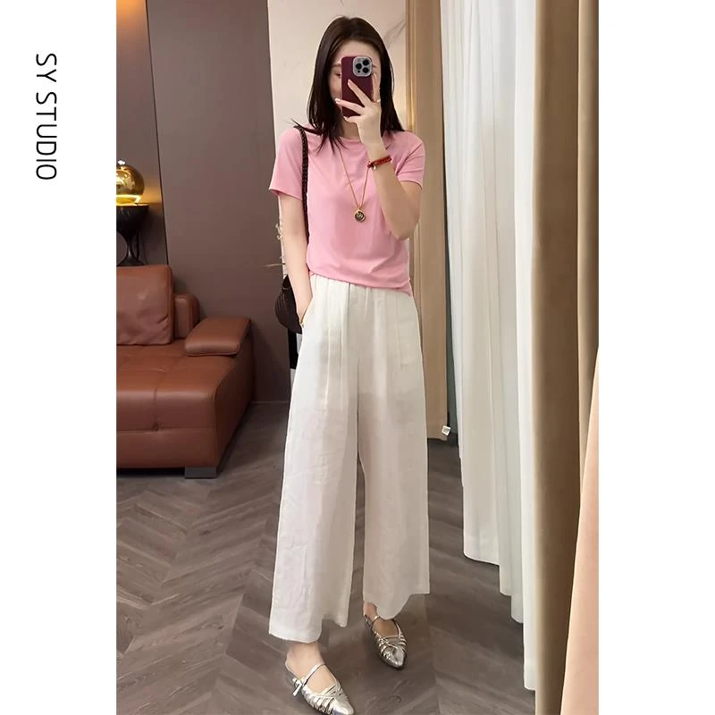 VOCKOO官方2025超火一套夏装甜美气质超好看短袖T恤高腰阔腿休闲