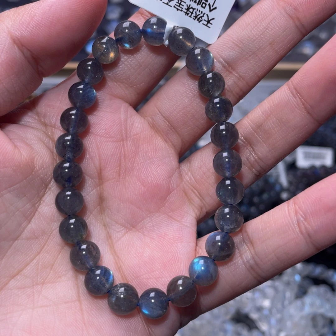 拉长石手链未镶嵌R*.黑体拉长石手链7mm