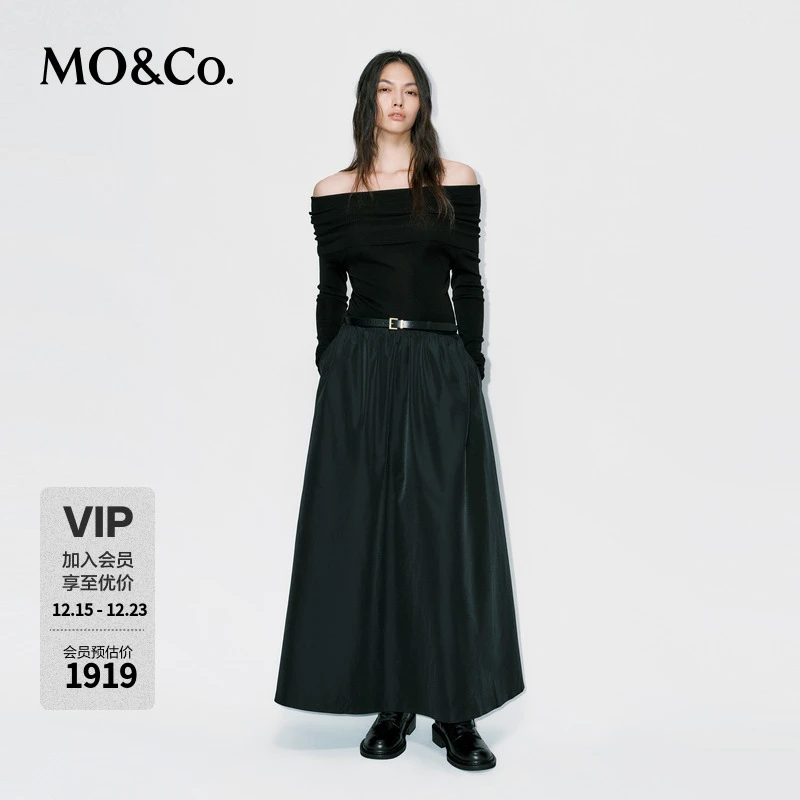 MOCO连衣裙2025冬新品防水透湿裙摆拼接设计感附腰带MBE4DRS012