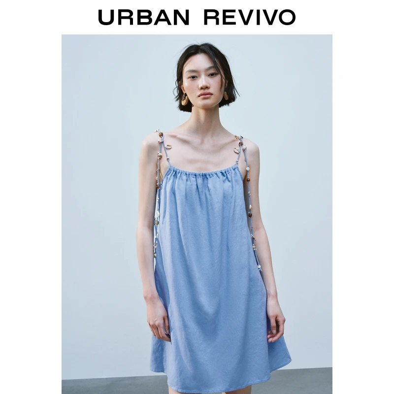 UR2025夏季新款女休闲度假风堆叠木耳边吊带连衣裙UYL750065
