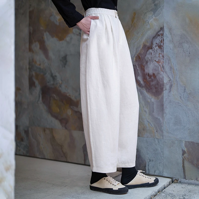 言作早春新款15支高密100%法国进口亚麻墩墩裤萝卜裤 放飞思想 三