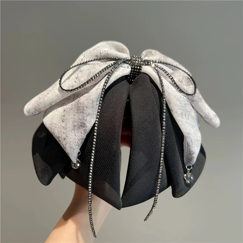 新款高级感亮丝蝴蝶结马尾抓夹女气质百搭半扎发发夹头饰1853