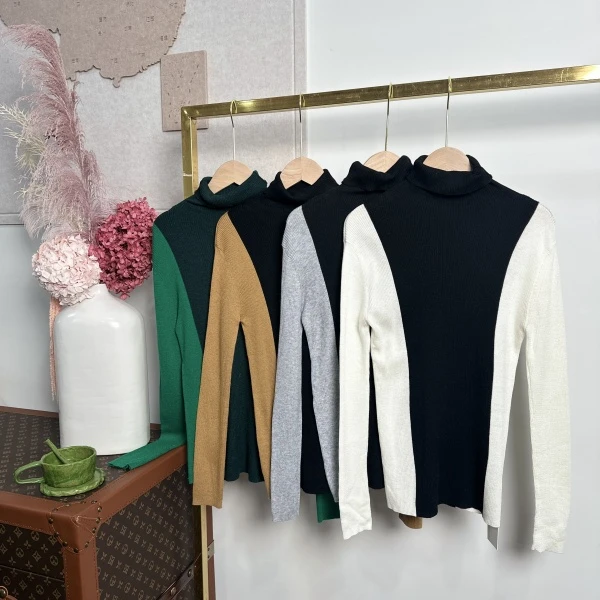 秋季上新~时尚拼接撞色设计款绵羊毛打底衫 S0919