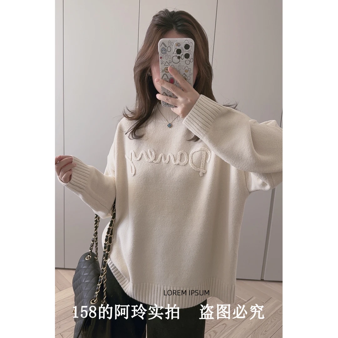 【阿玲实拍】2024秋冬新款保暖舒适宽松长袖半高领毛衣百搭针织衫女