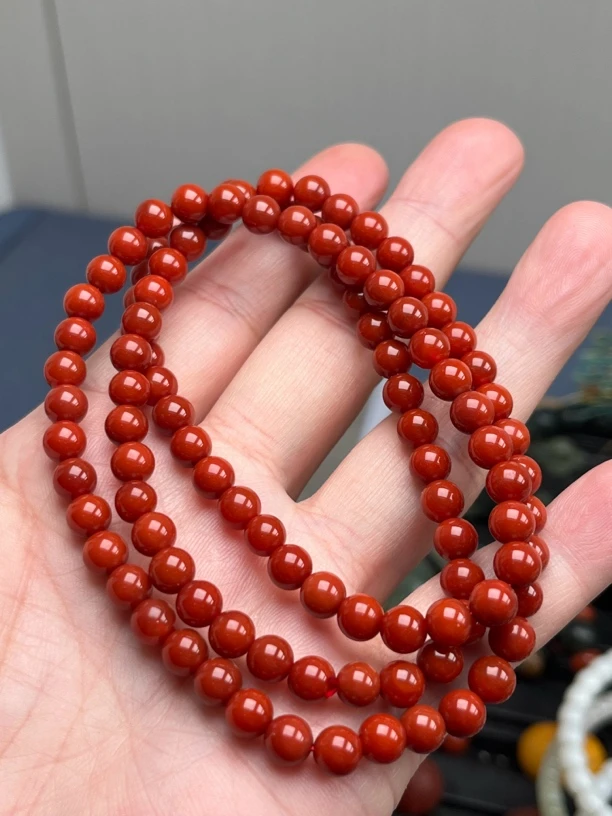 瓦西柿子红玛瑙108直径6.3mm左右
