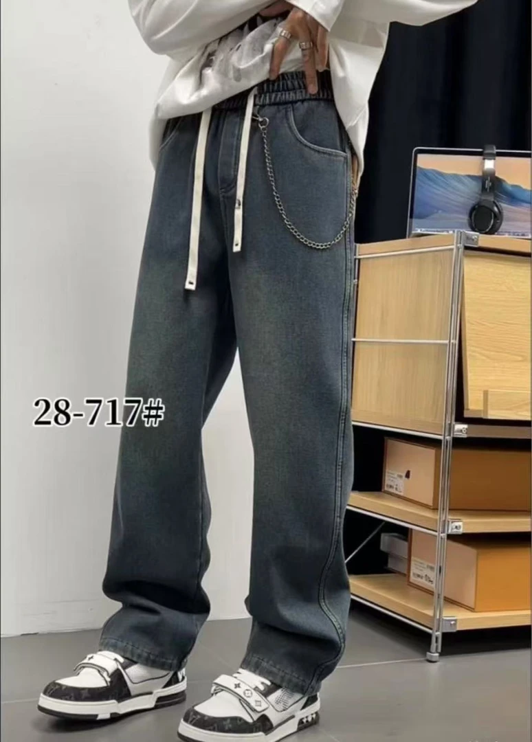 【加绒牛仔】冬季休闲简约时尚百搭直筒男士牛仔裤717