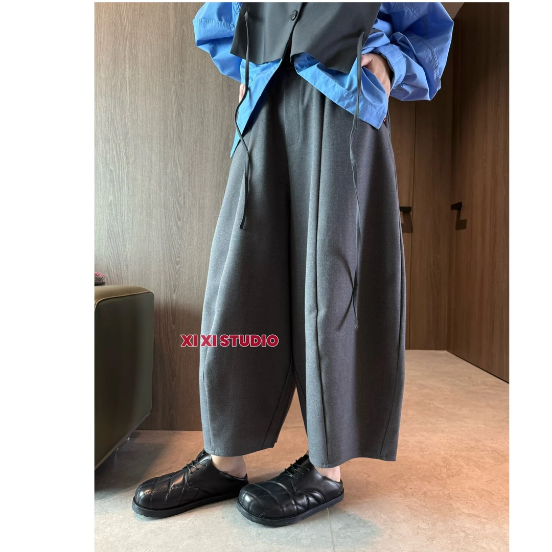 300斤加肥大码欧货高腰毛呢气球裤男女装秋冬宽松休闲阔腿九分裤2